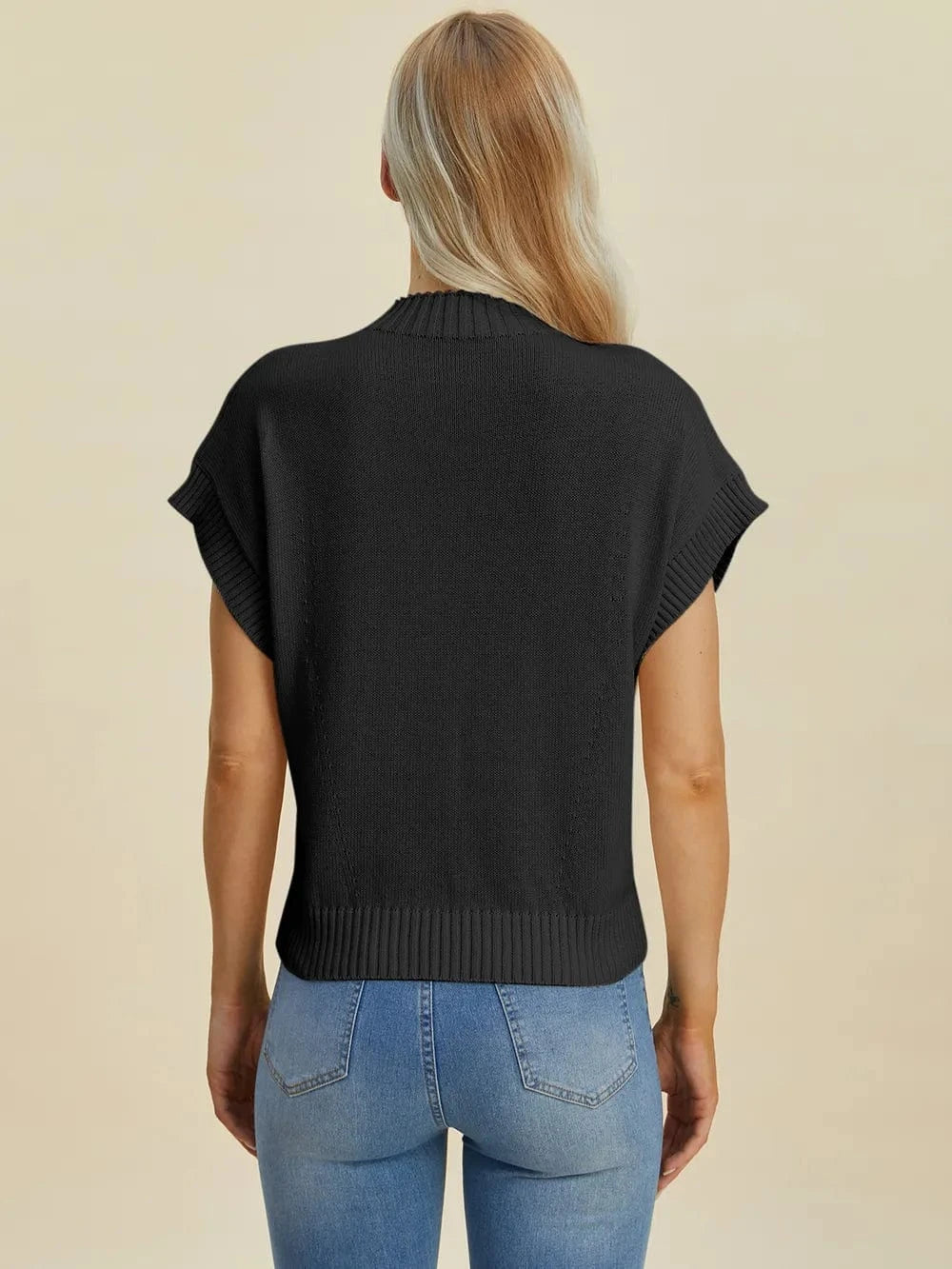 Double Take (Oh) Dresses Double Take Full Size Mock Neck Short Sleeve Sweater