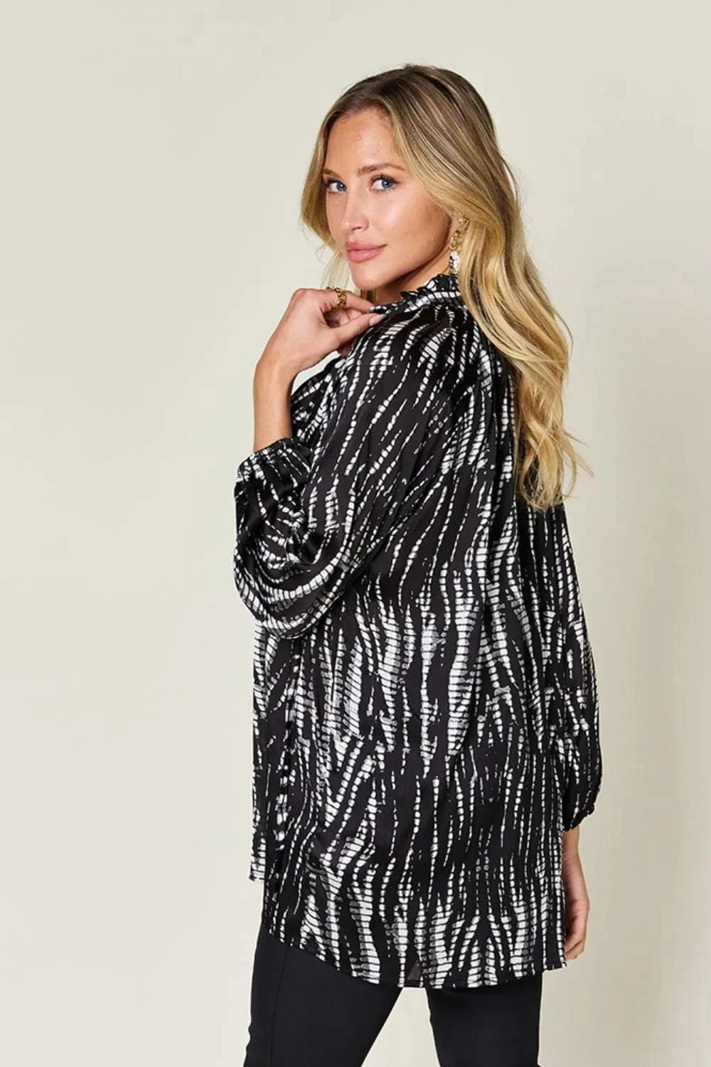 Double Take (Oh) Dresses Double Take Full Size Printed Button Up Long Sleeve Shirt