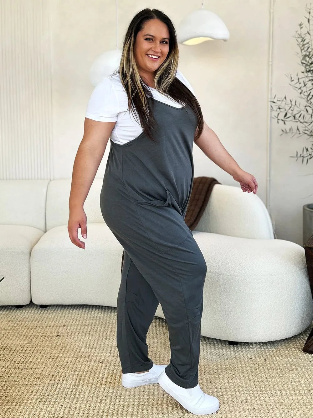 Double Take (Oh) Dresses Double Take Full Size Sleeveless V-Neck Pocketed Jumpsuit