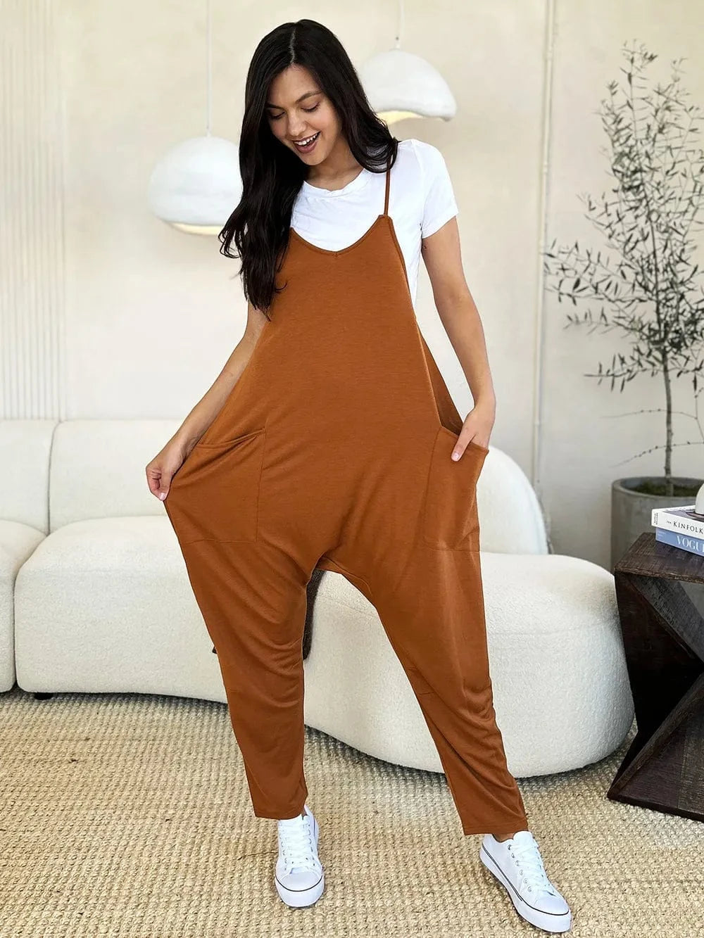 Double Take (Oh) Dresses Double Take Full Size Sleeveless V-Neck Pocketed Jumpsuit