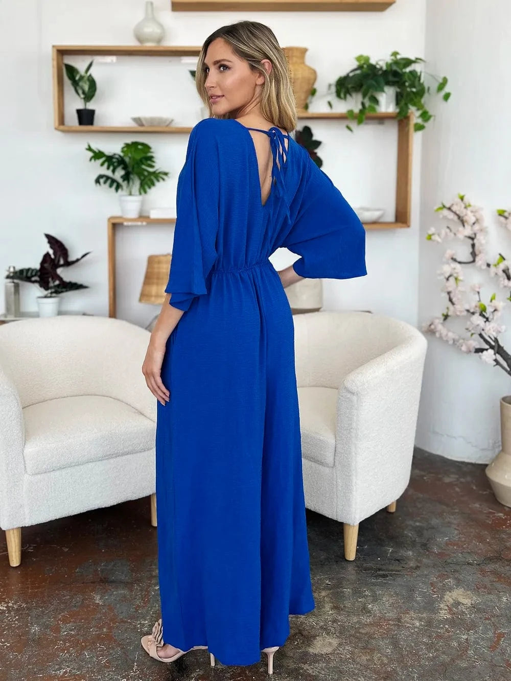 Double Take (Oh) Dresses Double Take Full Size Surplice Wide Leg Jumpsuit with Pockets