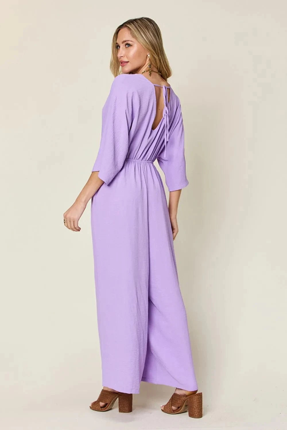 Double Take (Oh) Dresses Double Take Full Size Surplice Wide Leg Jumpsuit with Pockets