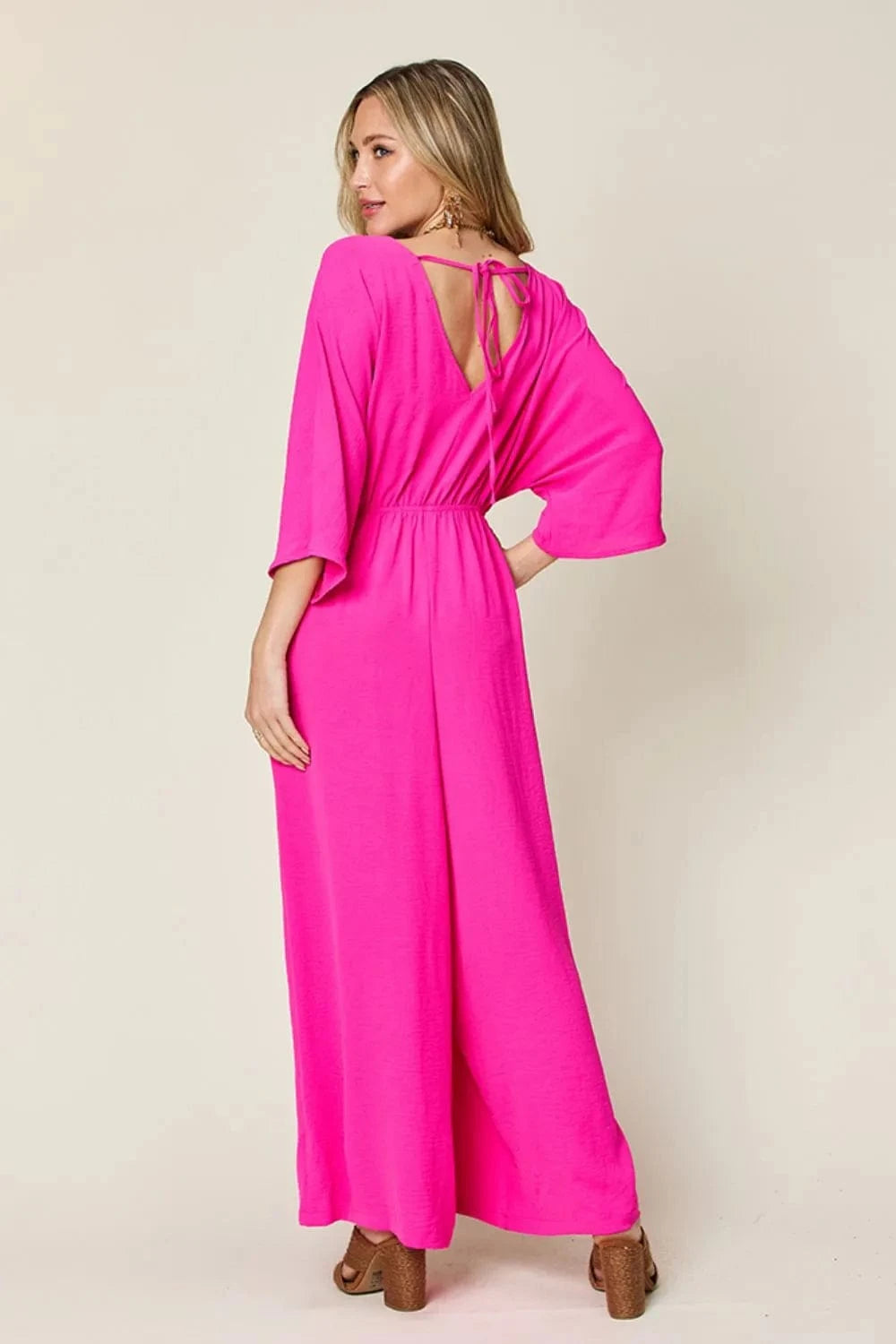 Double Take (Oh) Dresses Double Take Full Size Surplice Wide Leg Jumpsuit with Pockets