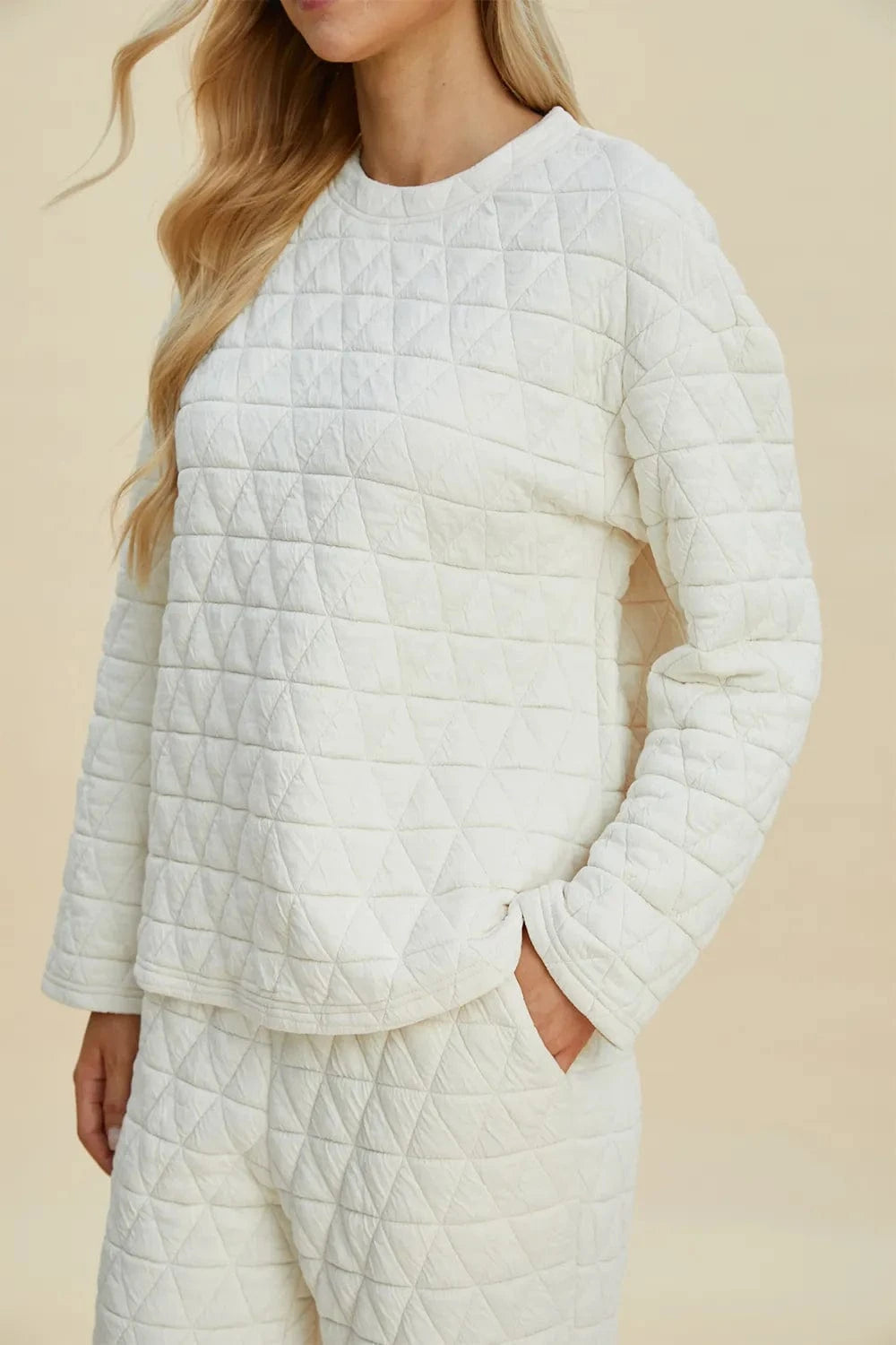 Double Take (Oh) Dresses Double Take Full Size Texture Round Neck Long Sleeve Top and Pants Set