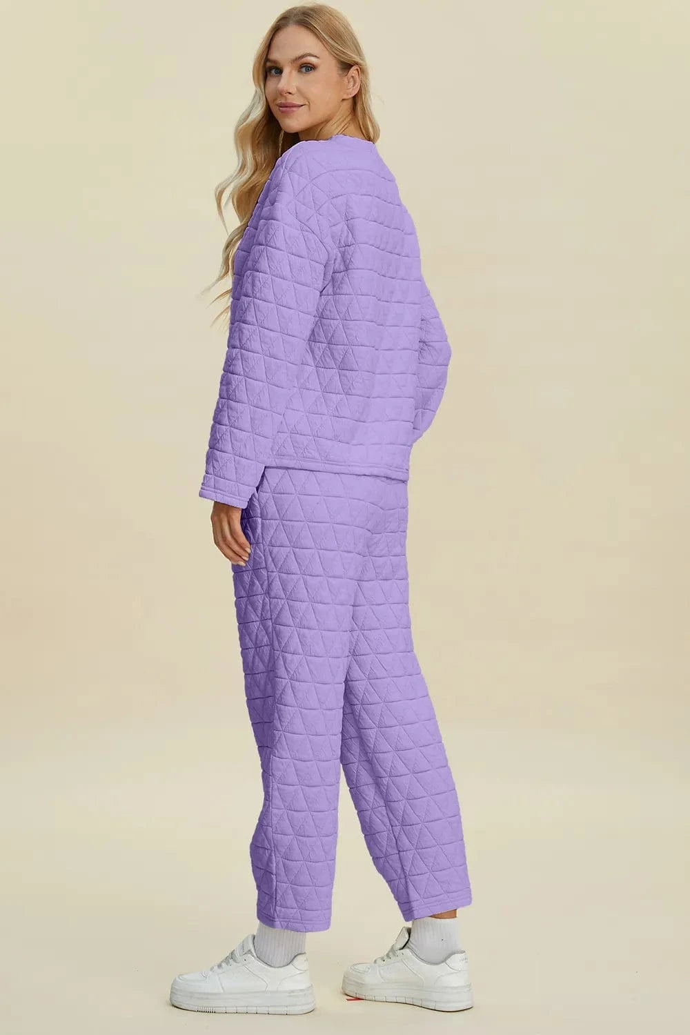 Double Take (Oh) Dresses Double Take Full Size Texture Round Neck Long Sleeve Top and Pants Set