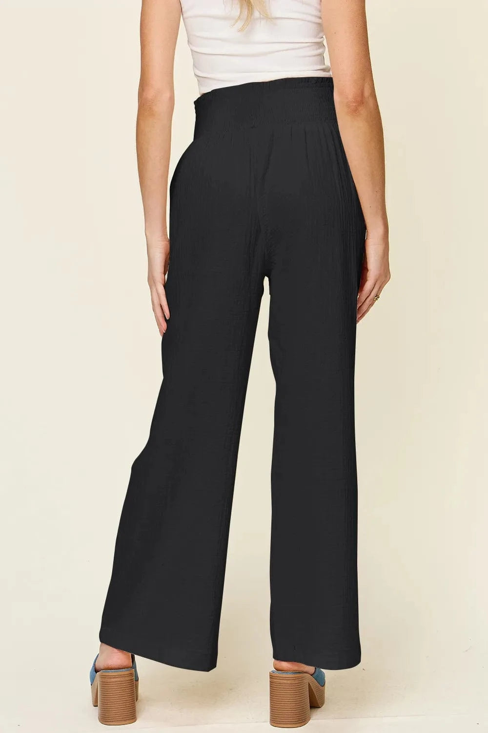 Double Take (Oh) Dresses Double Take Full Size Texture Smocked Waist Wide Leg Pants