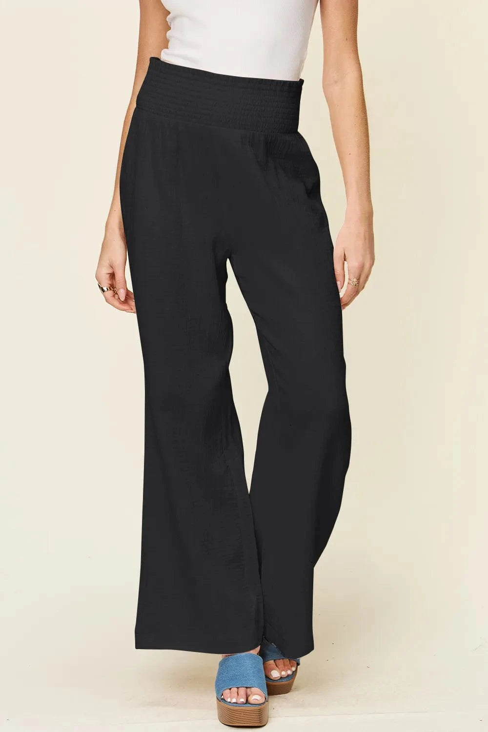 Double Take (Oh) Dresses Double Take Full Size Texture Smocked Waist Wide Leg Pants