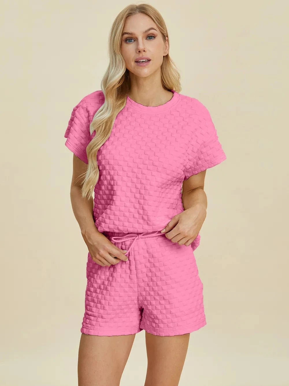 Double Take (Oh) Dresses Double Take Full Size Texture T-Shirt and Shorts Set