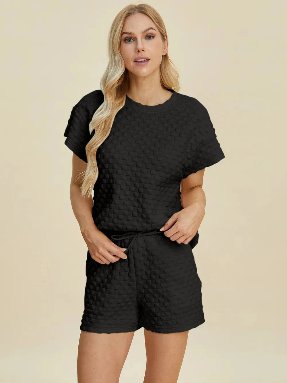 Double Take (Oh) Dresses Double Take Full Size Texture T-Shirt and Shorts Set