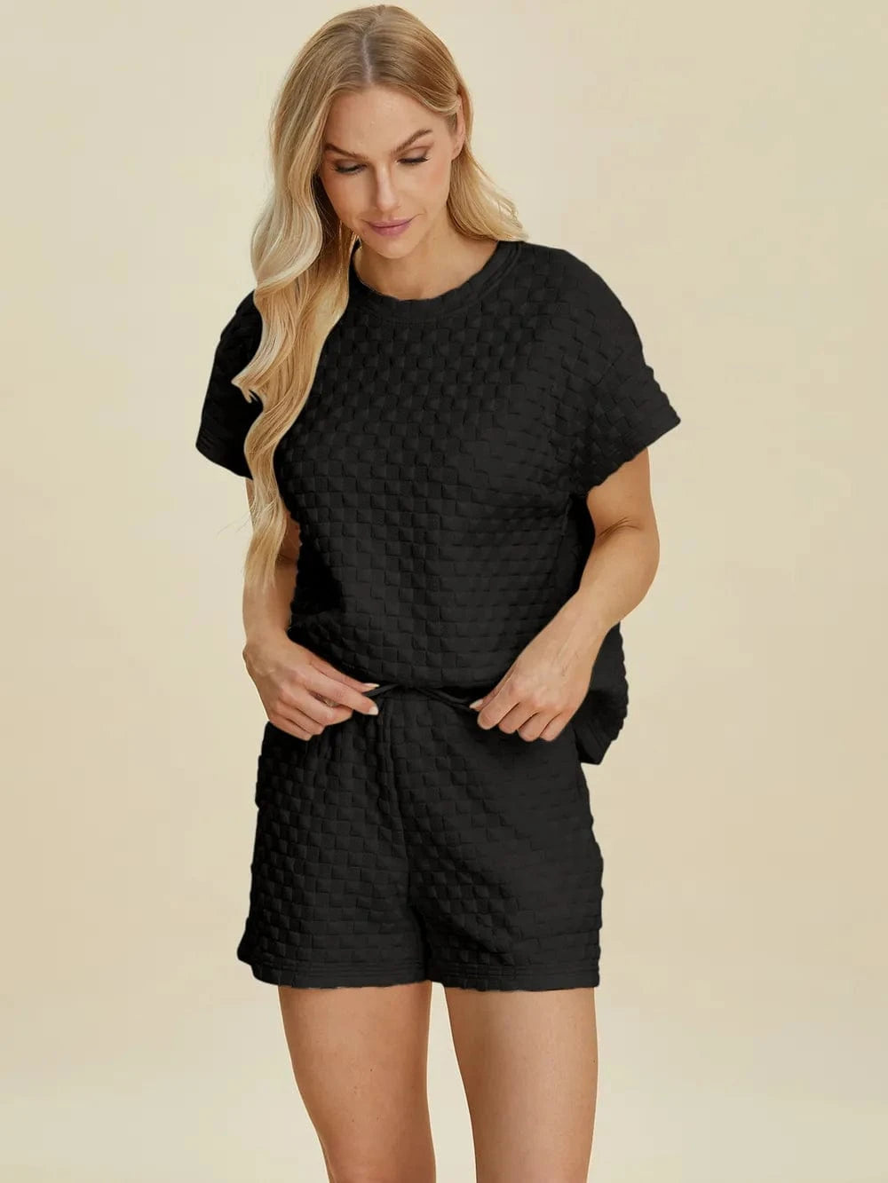 Double Take (Oh) Dresses Double Take Full Size Texture T-Shirt and Shorts Set