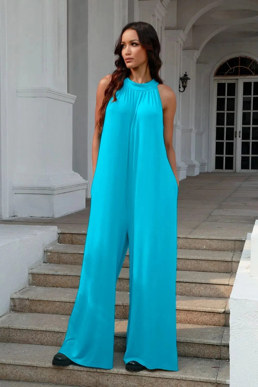 Double Take (Oh) Dresses Double Take Full Size Tie Back Cutout Sleeveless Jumpsuit