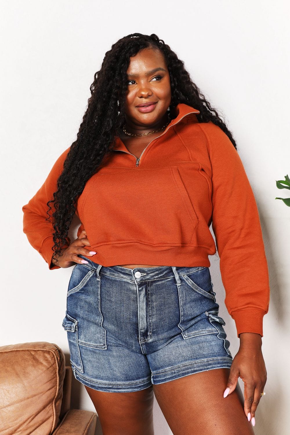 Double Take (Oh) Dresses Double Take Half-Zip Long Sleeve Hoodie