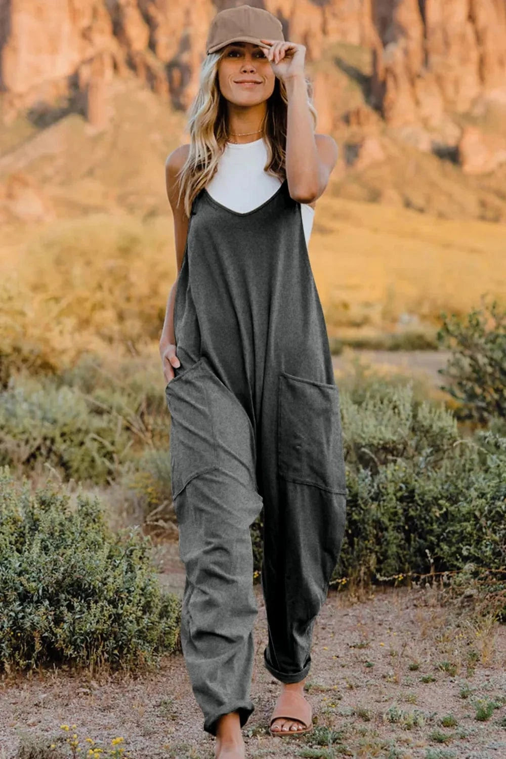 Double Take (Oh) Dresses Gray / S Double Take Full Size V-Neck Sleeveless Jumpsuit with Pockets