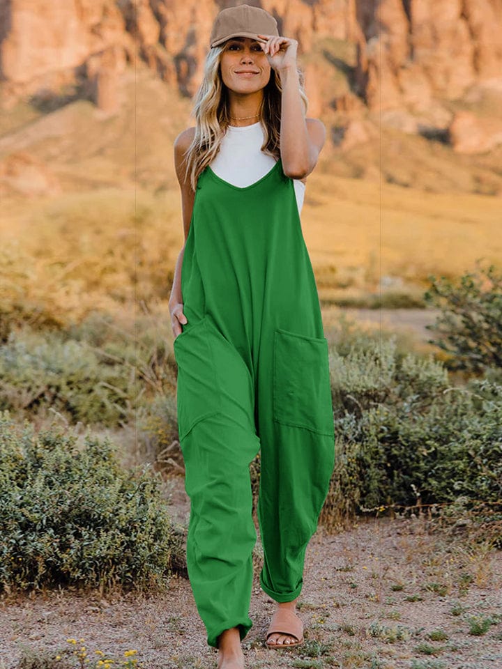 Double Take (Oh) Dresses Green / S Double Take Full Size Sleeveless V-Neck Pocketed Jumpsuit