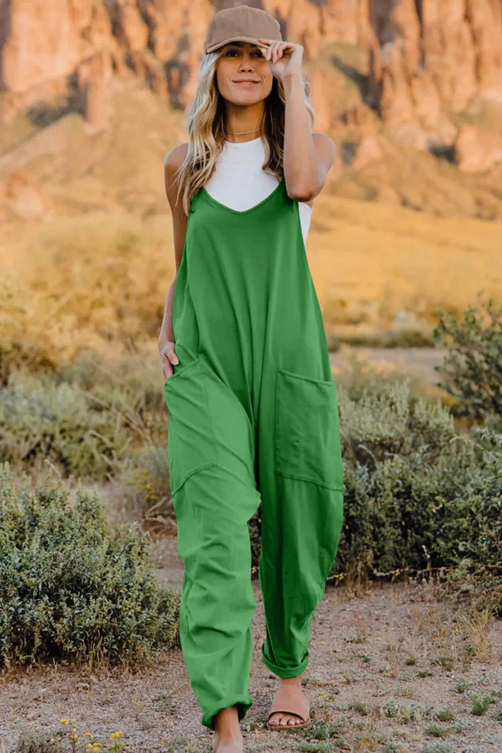 Double Take (Oh) Dresses Green / S Double Take Full Size V-Neck Sleeveless Jumpsuit with Pockets