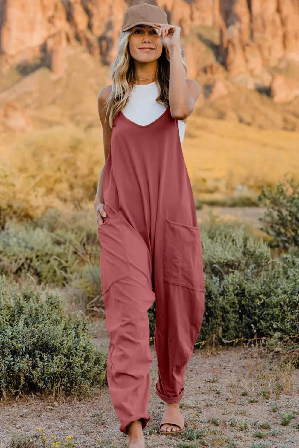 Double Take (Oh) Dresses Pink / S Double Take Full Size V-Neck Sleeveless Jumpsuit with Pockets