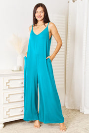 Double Take (Oh) Dresses Sky Blue / S Double Take Full Size Soft Rayon Spaghetti Strap Tied Wide Leg Jumpsuit