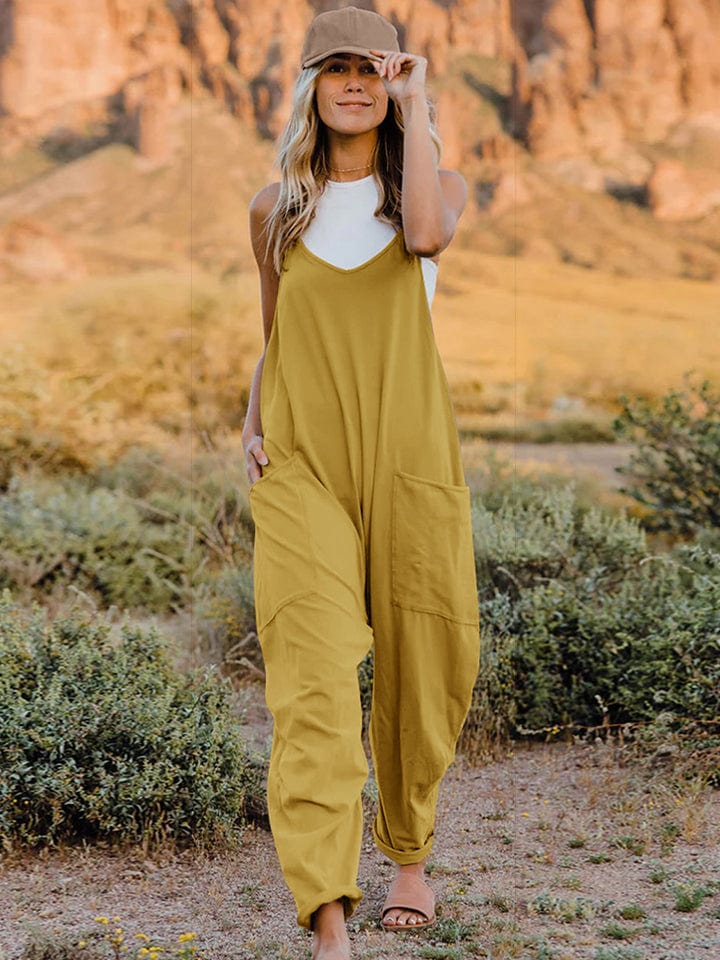 Double Take (Oh) Dresses Yellow / S Double Take Full Size Sleeveless V-Neck Pocketed Jumpsuit