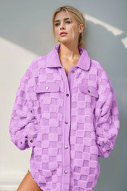 Double Take (Oh) Lilac / S Double Take Button Up Fuzzy Checkered Shacket