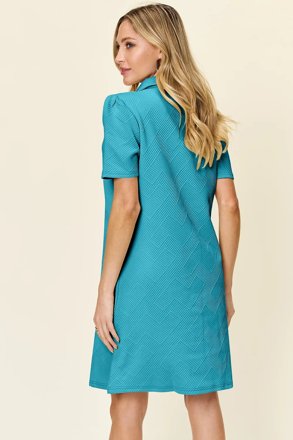 Double Take (Oh) Textured Collared Short Sleeve Dress – Casual Full Size Fit