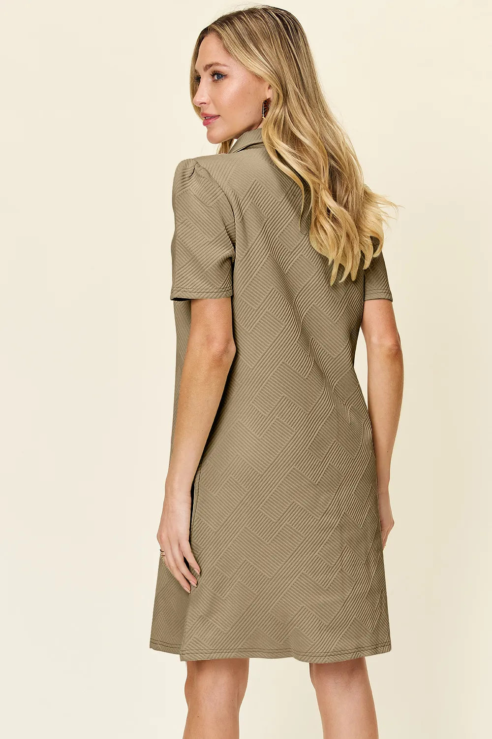 Double Take (Oh) Textured Collared Short Sleeve Dress – Casual Full Size Fit