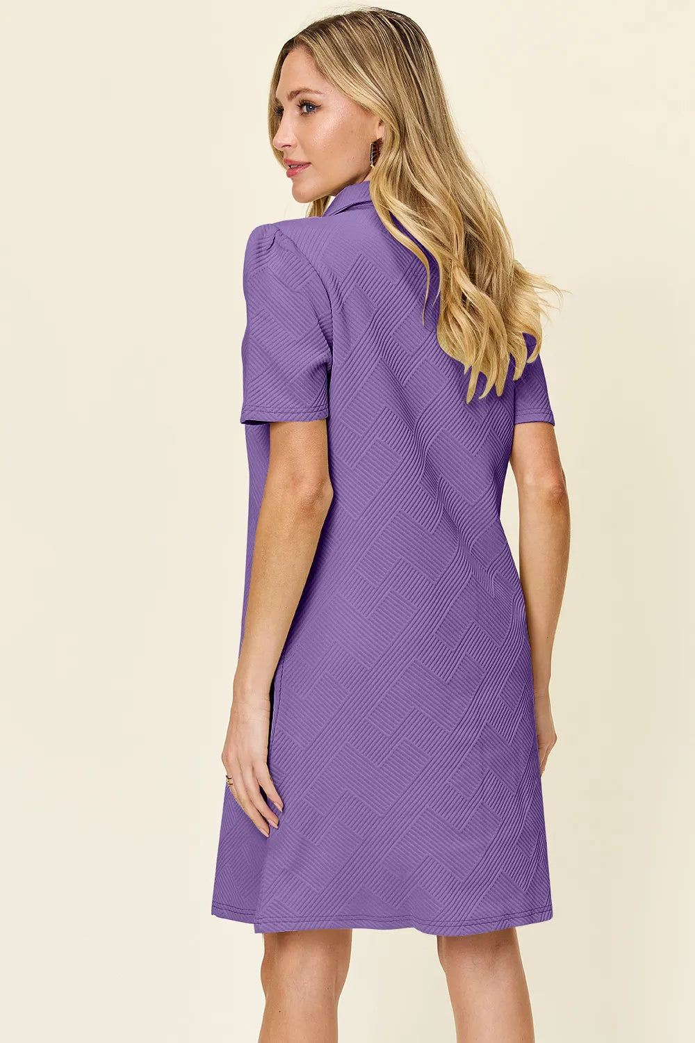 Double Take (Oh) Textured Collared Short Sleeve Dress – Casual Full Size Fit