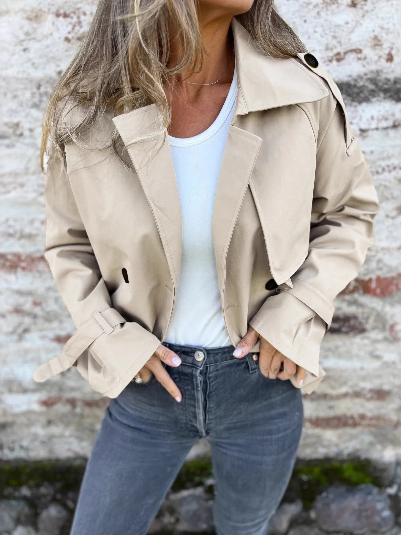 Double Take (Oh) Trench Coats Khaki / S Full Size Long Sleeve Button Up Trench Coat Plus Size
