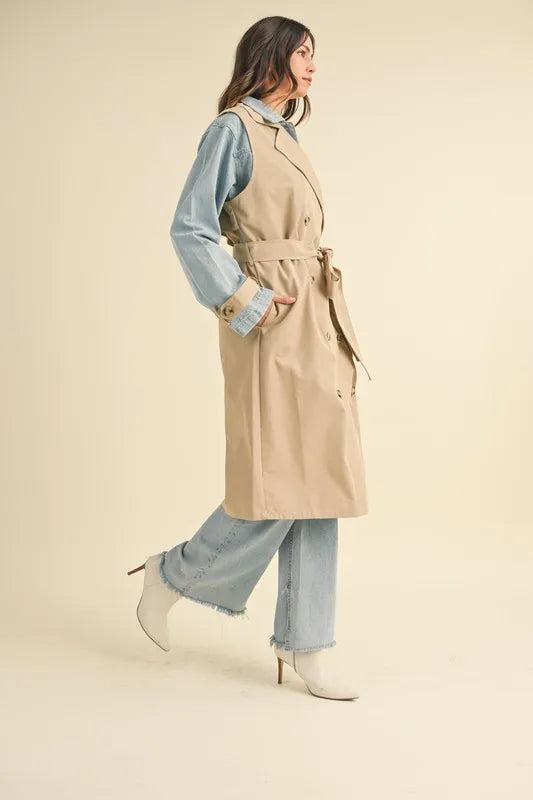Double Take (Oh) Trench Coats MABLE Layered Look Trench Coat With Denim Jacket
