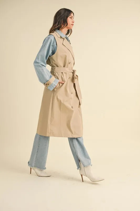 Double Take (Oh) Trench Coats MABLE Layered Look Trench Coat With Denim Jacket
