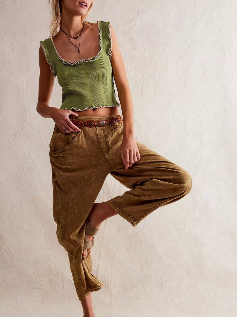 Lettuce trim square neck tank top front view