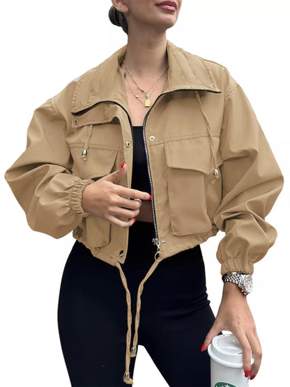Drawstring Hem Zip Up Jacket - Fashorio