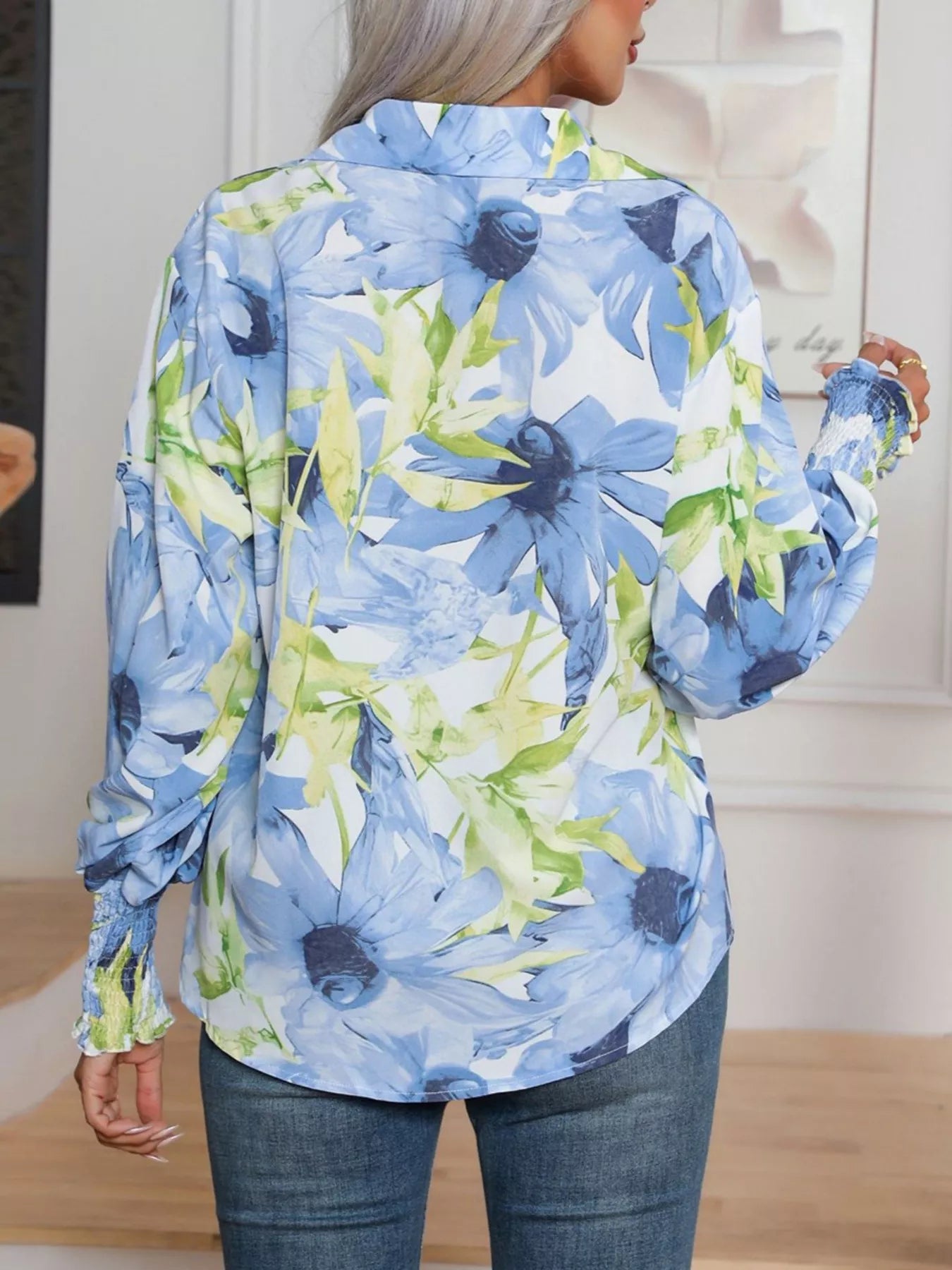 Printed Button Up Long Sleeve Shirt - Fashorio