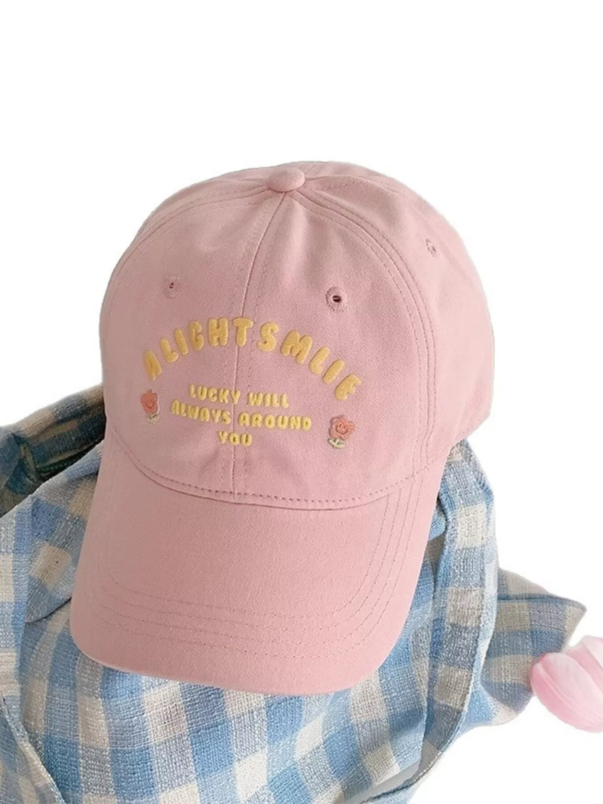 Cotton baseball cap shown from above on a flat surface