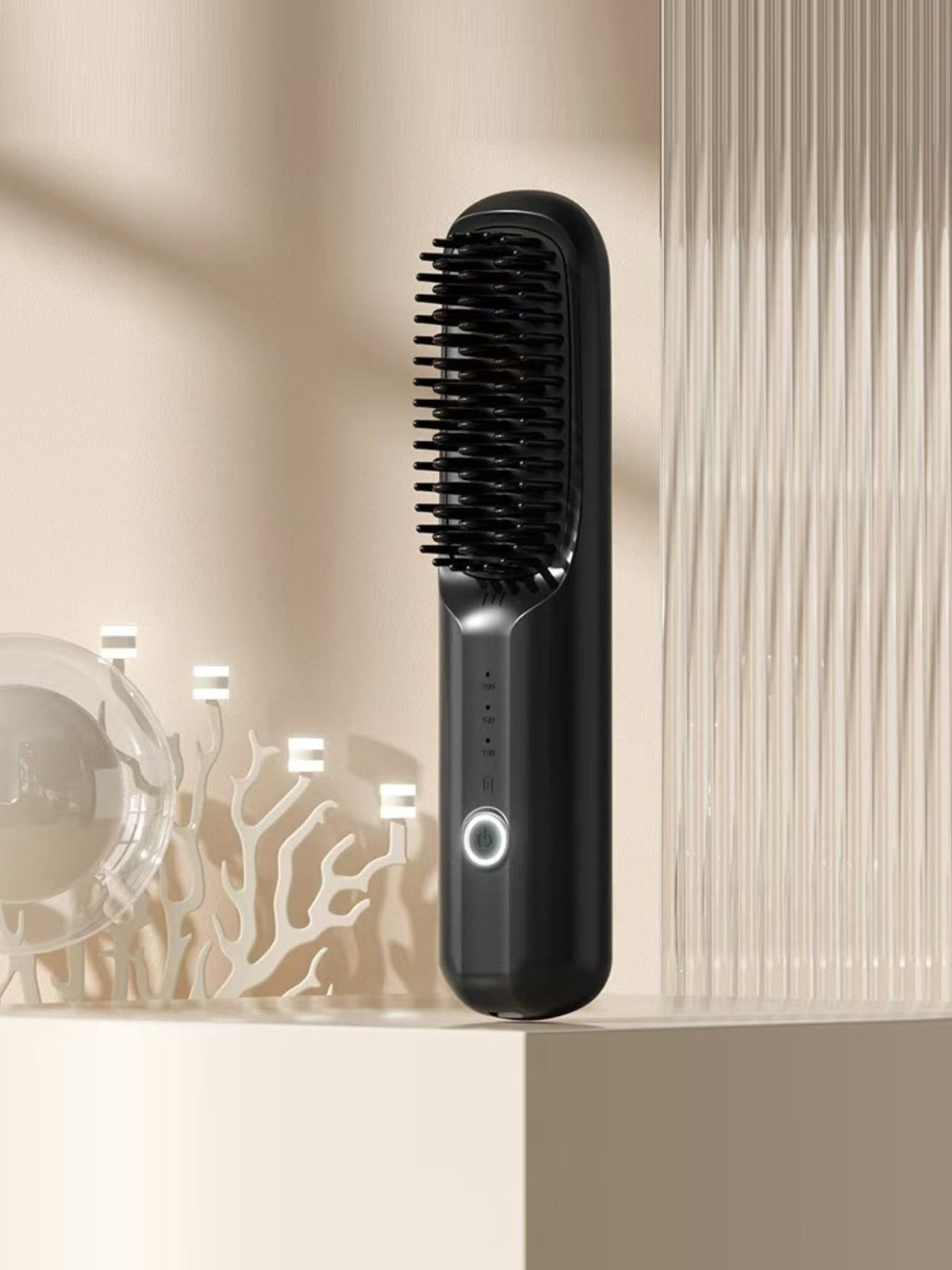 Portable heated straightening comb packaged view