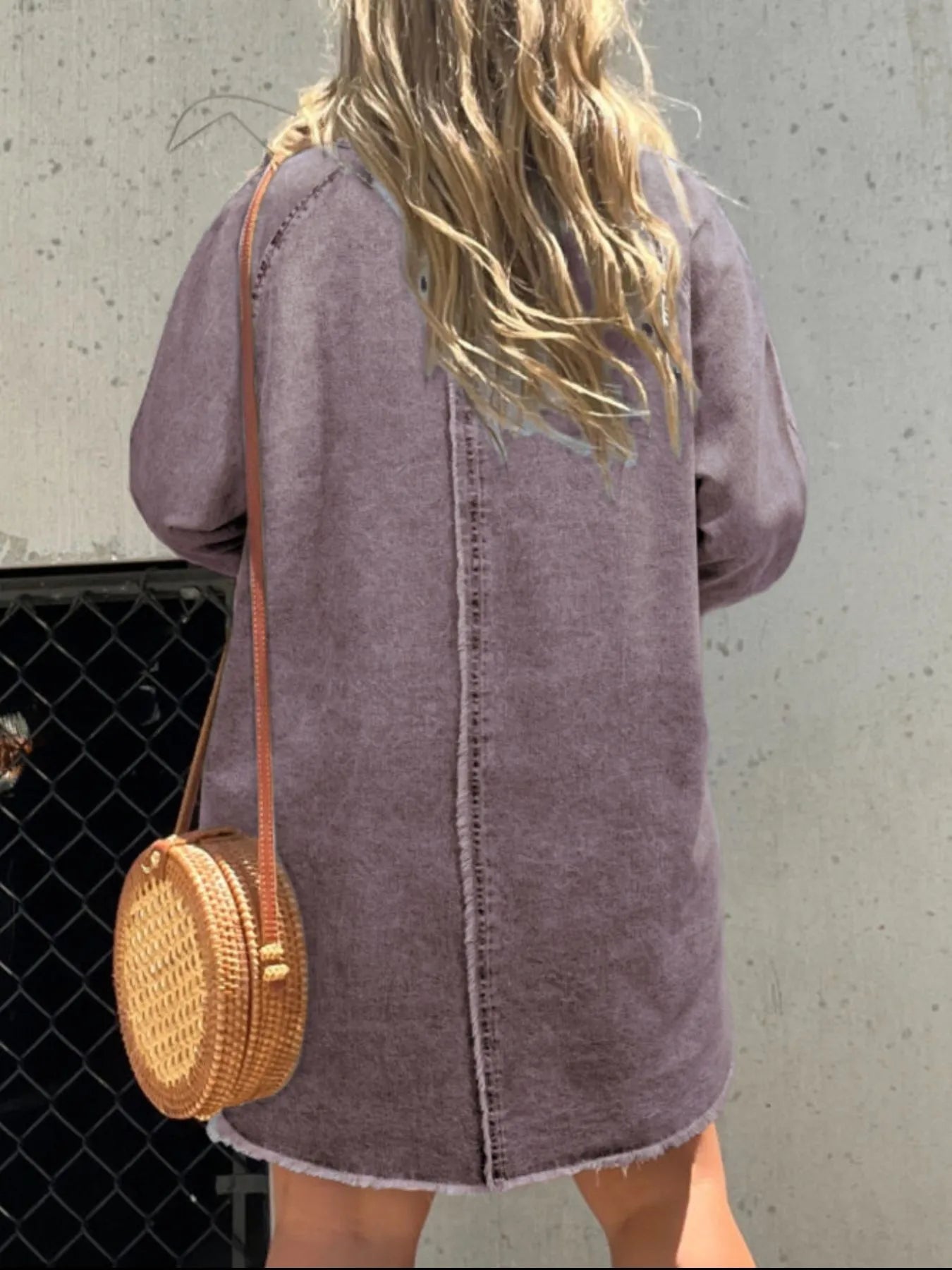 Full Size Button-Front Long Sleeve Denim Shirt Dress Plus Size - Fashorio