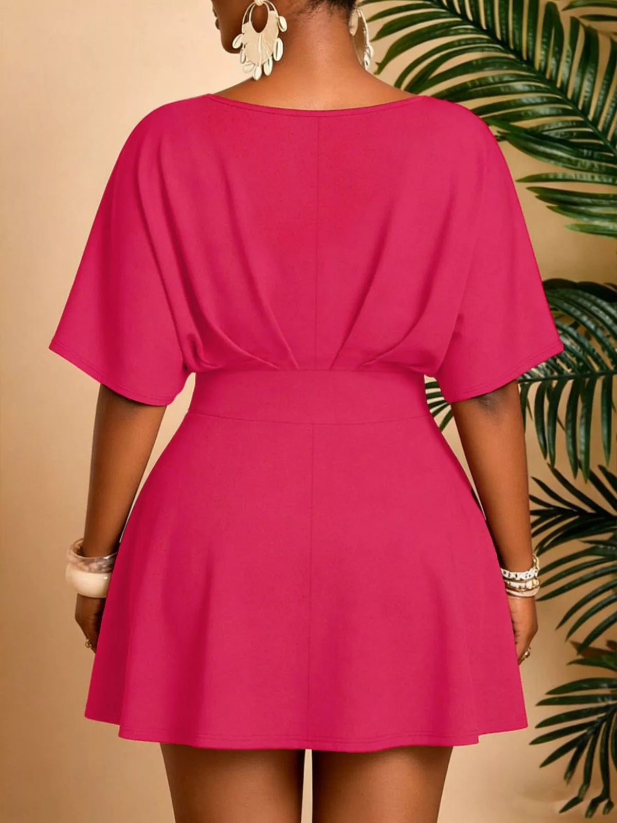 Plus size pink half sleeve mini dress styling detail