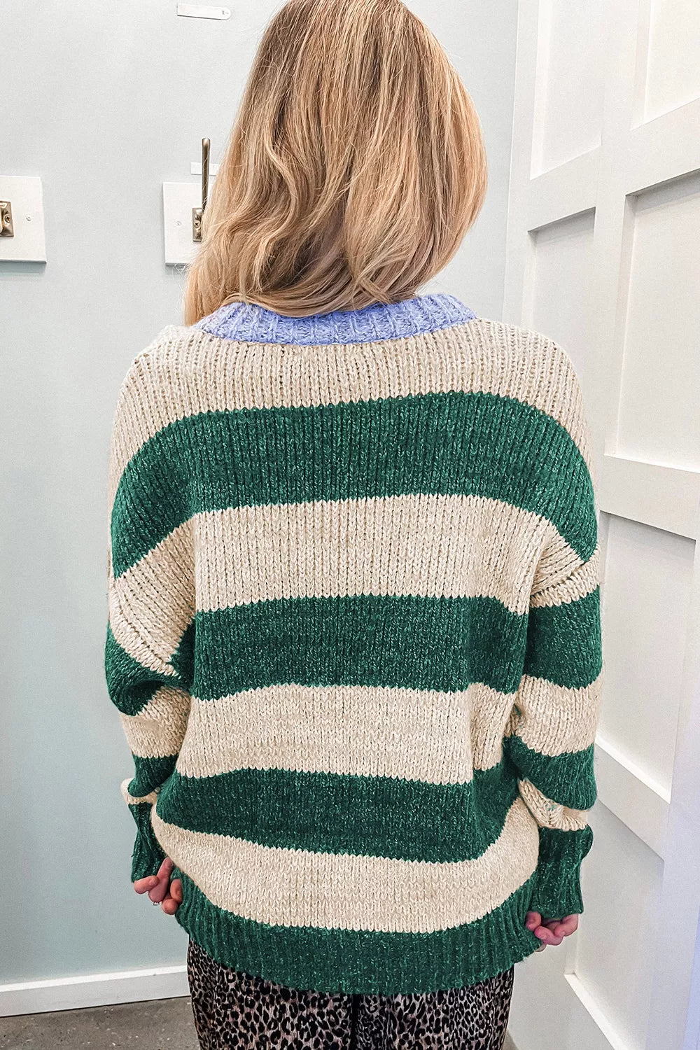 Striped Colorblock Drop Shoulder Pullover styled look