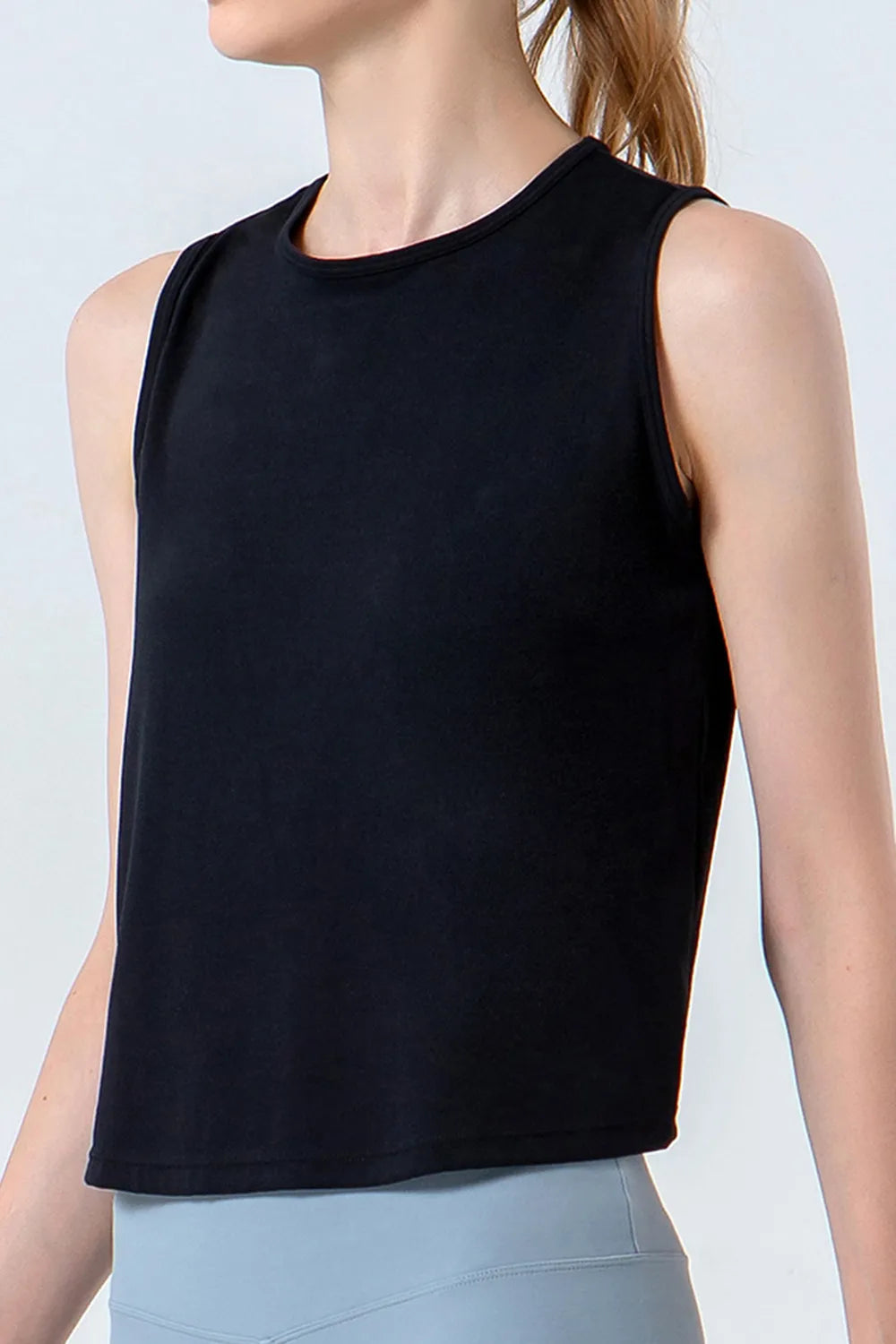 Round Neck Active Tank Black - Fashorio