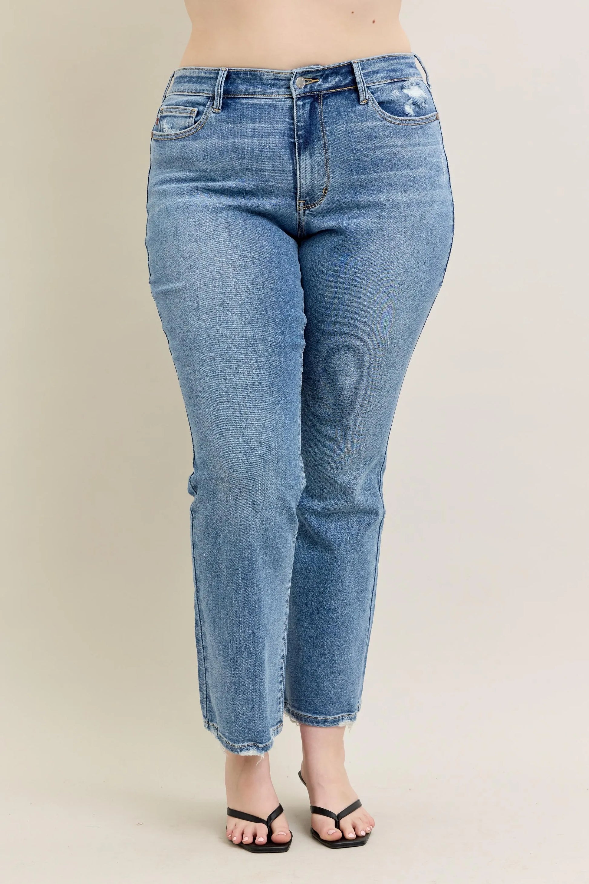 Judy Blue Full Size Mid Rise Wash Destroy Hem Bootcut Jeans Plus Size - Fashorio