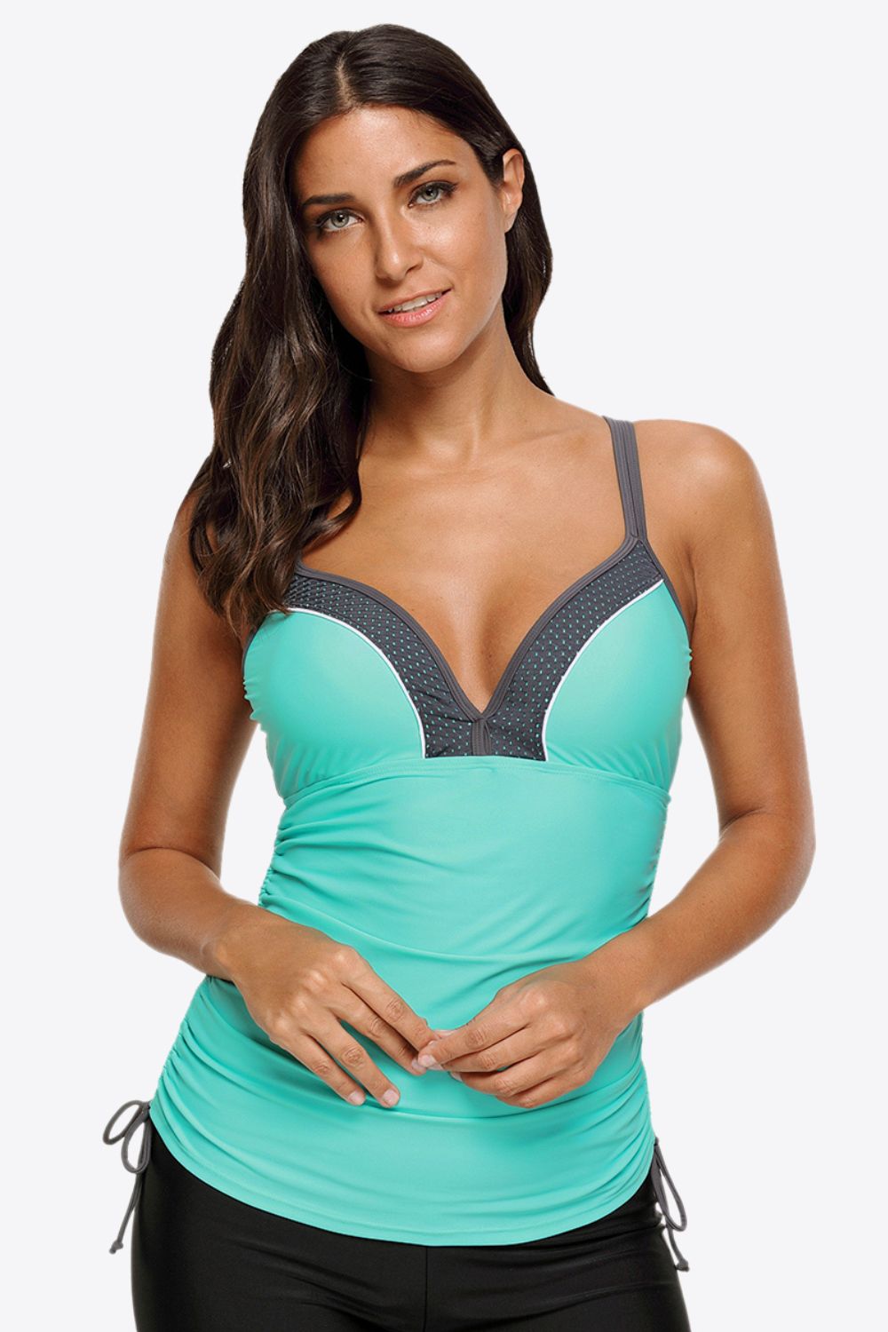 Contrast Sweetheart Neck Swim Cami Aqua - Fashorio