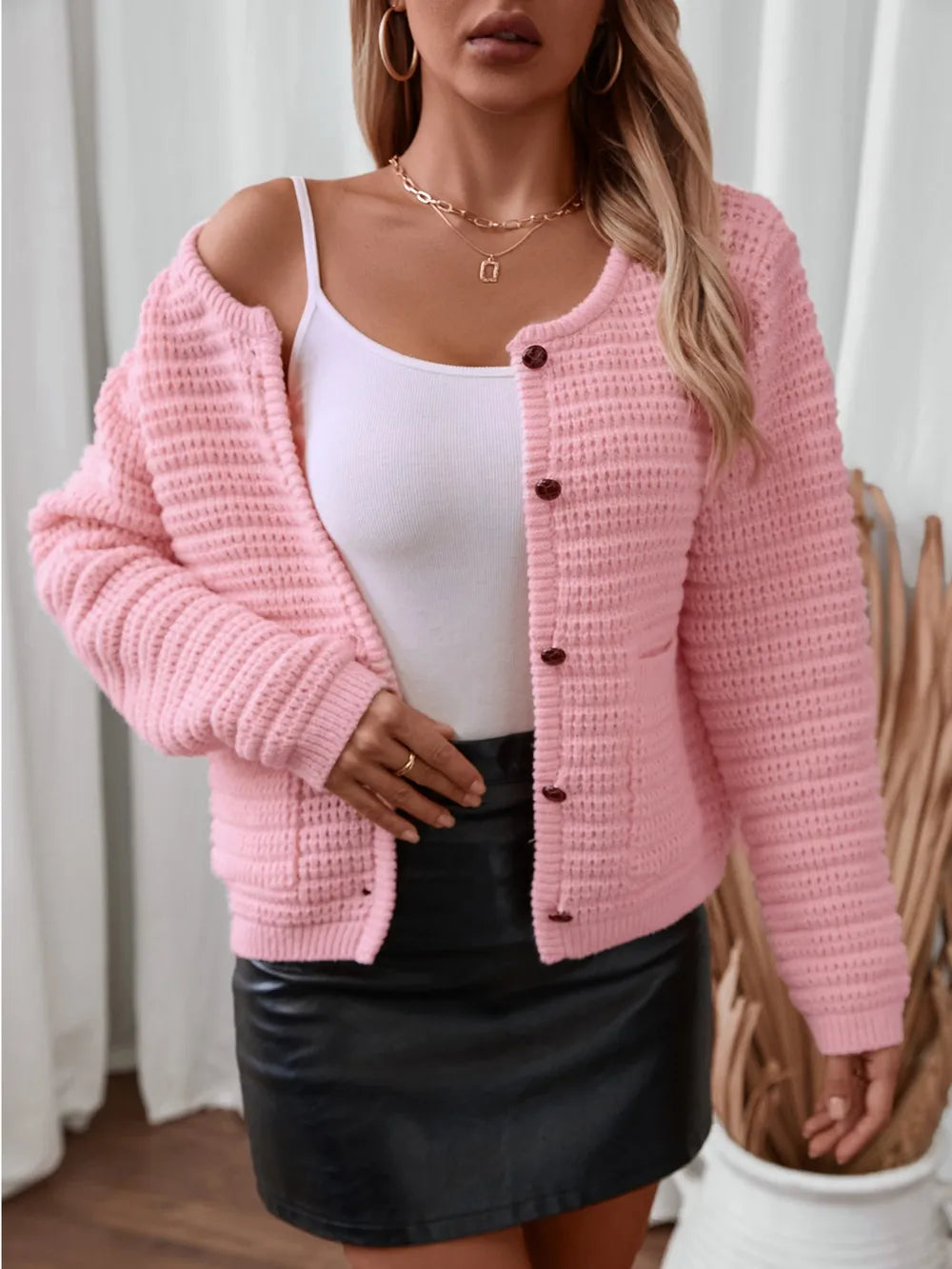 BUtton Up Long Sleeve Cardigan - Fashorio