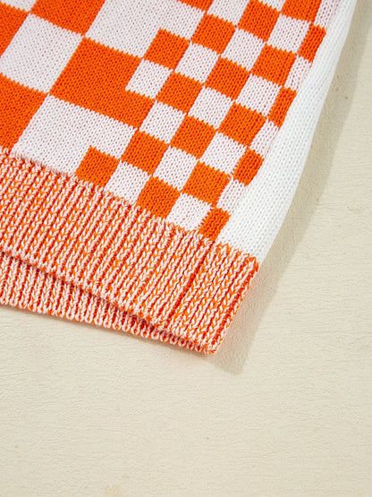 Checkered Pattern Open Front Cardigan - Fashorio
