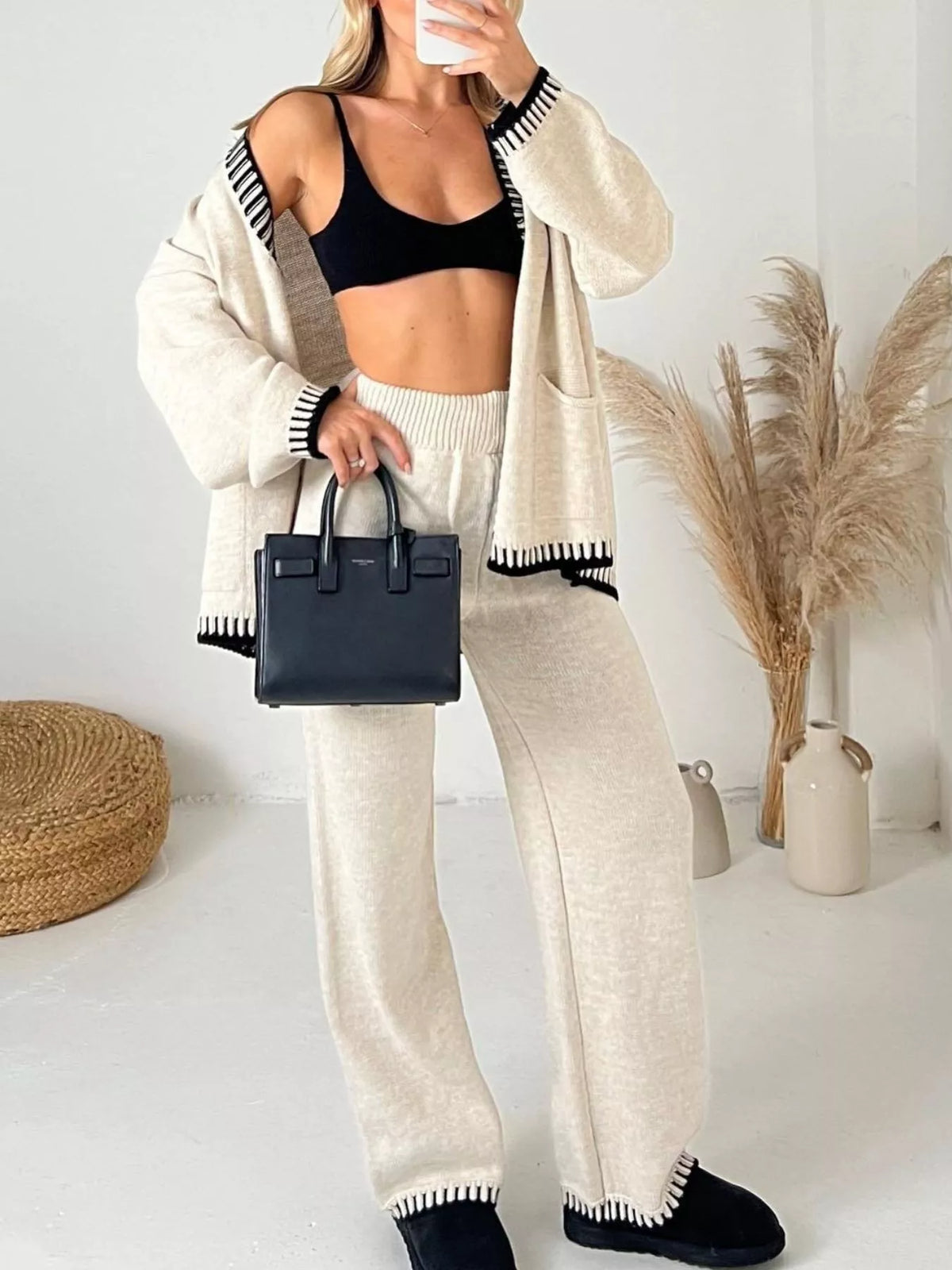 Cozy knit cardigan and pants matching set