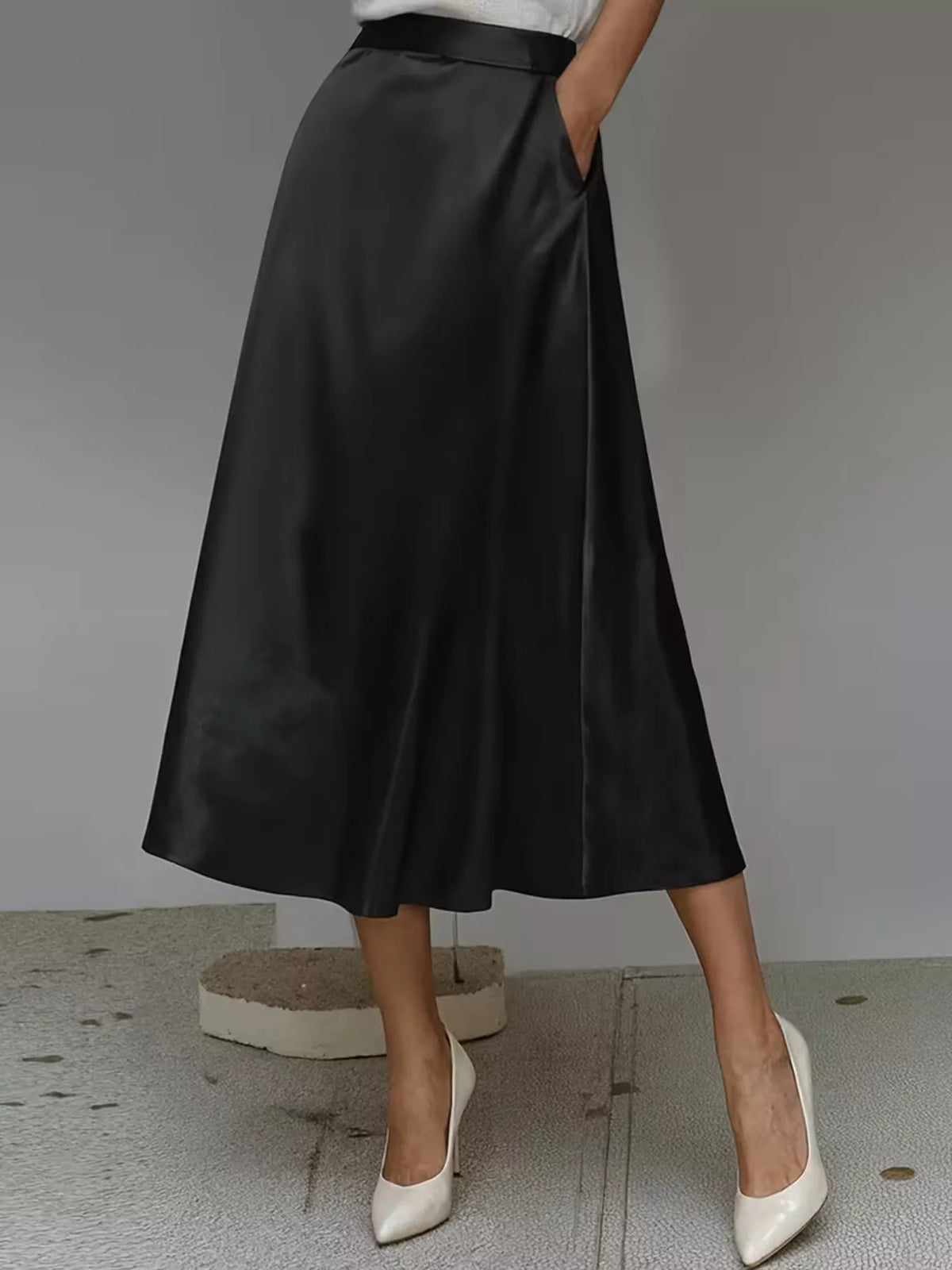 Satin midi skirt front view