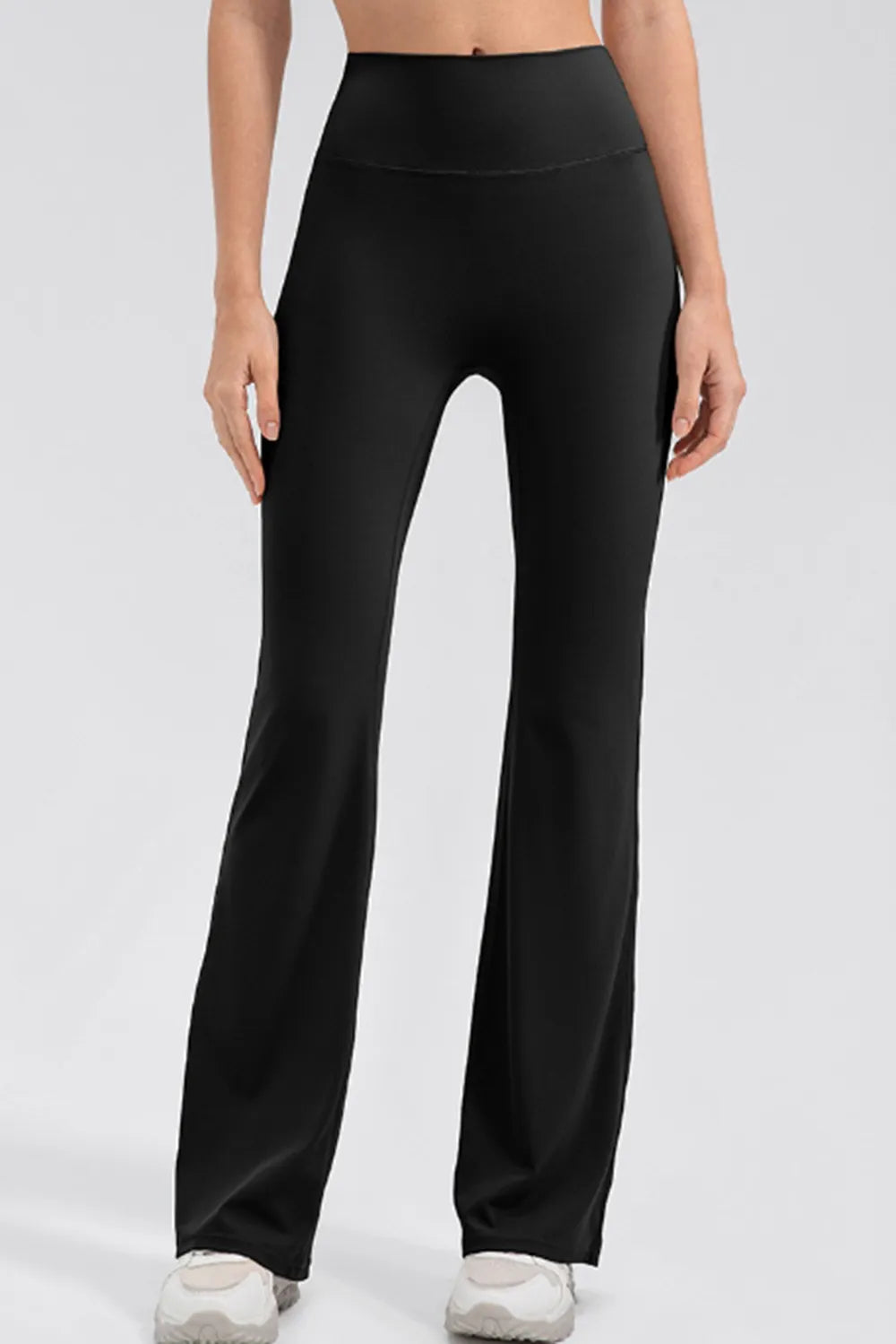 Wide waistband bootcut active leggings front view