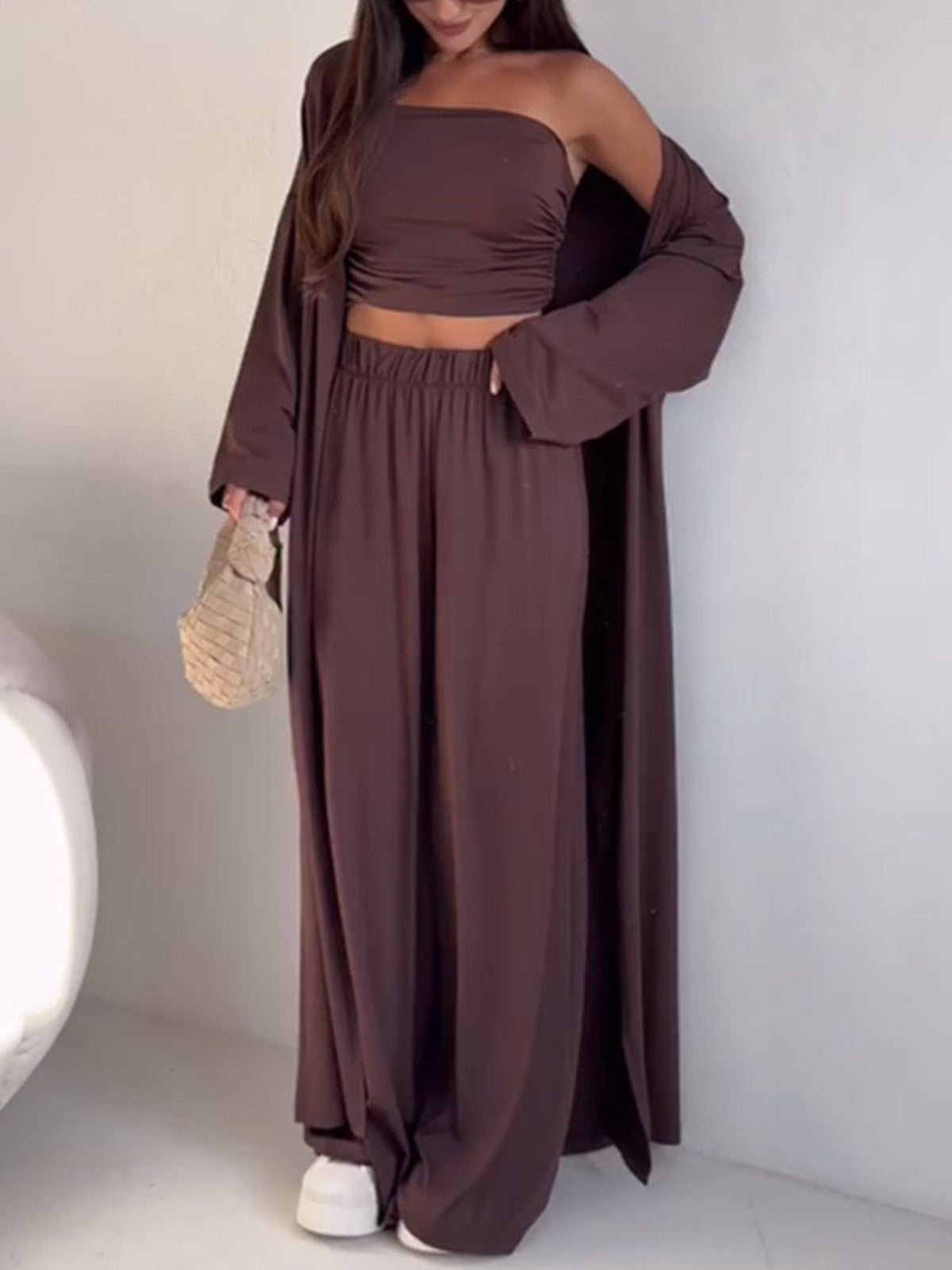 Tube Top Cardigan and Pants Three Piece Set, view 8