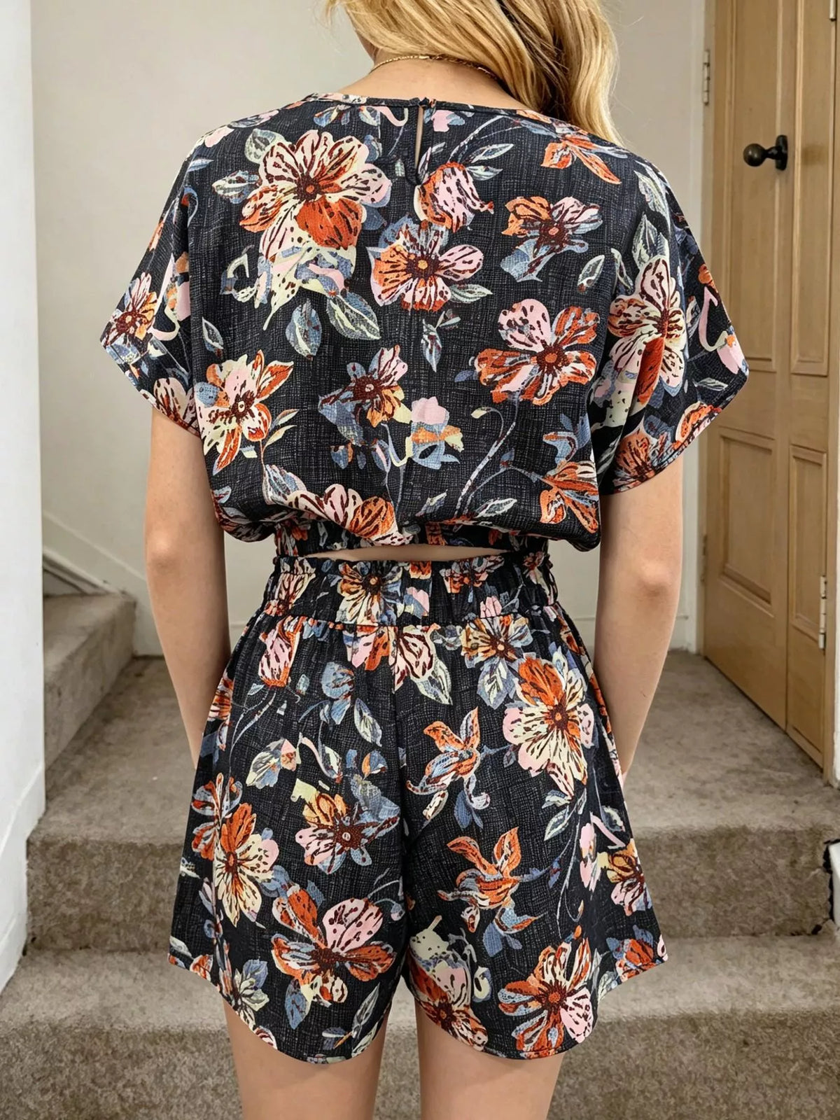 Floral crop top matching shorts coordinated outfit