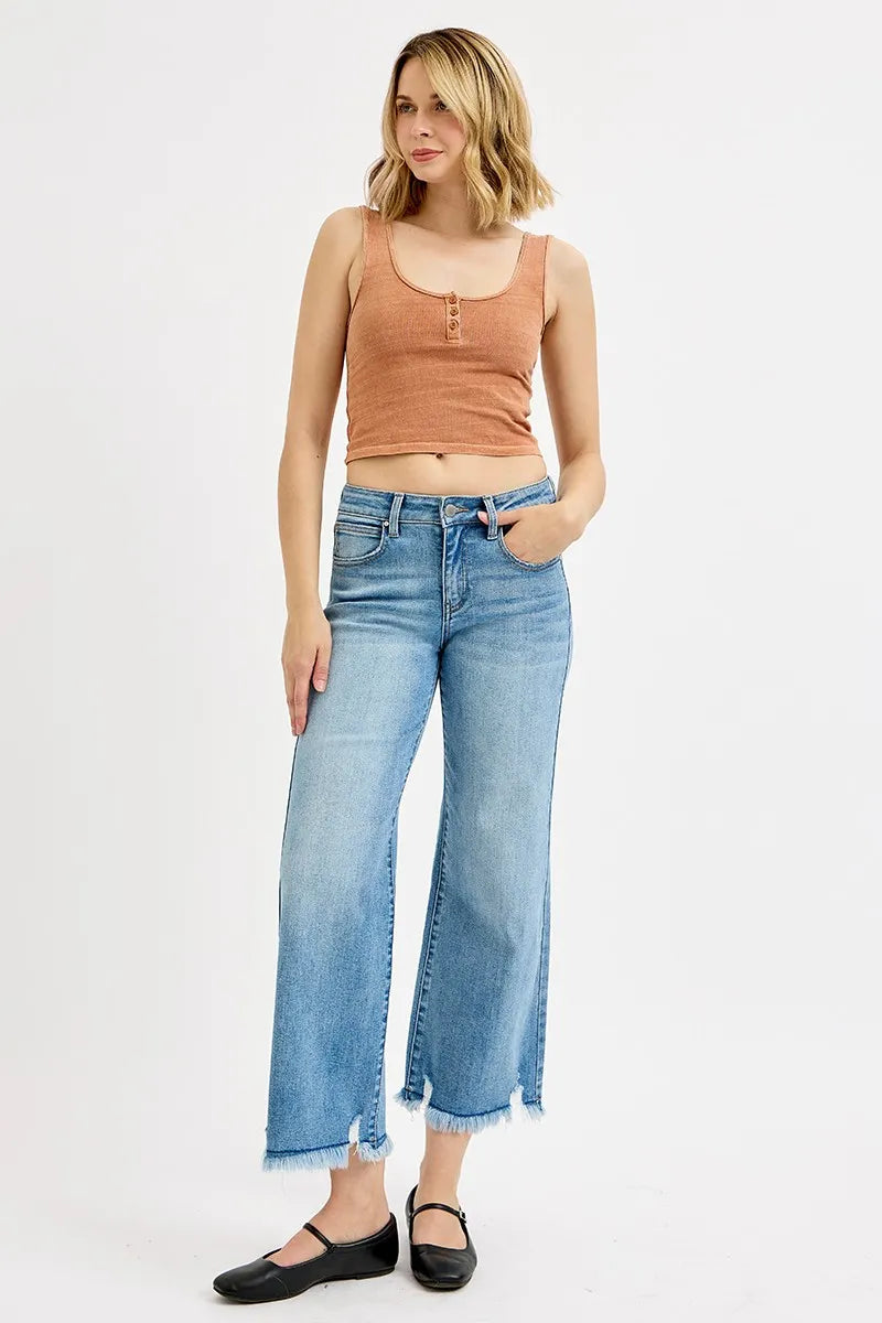 RISEN Full Size Mid Rise Crop Wide Leg Jeans Plus Size - Fashorio