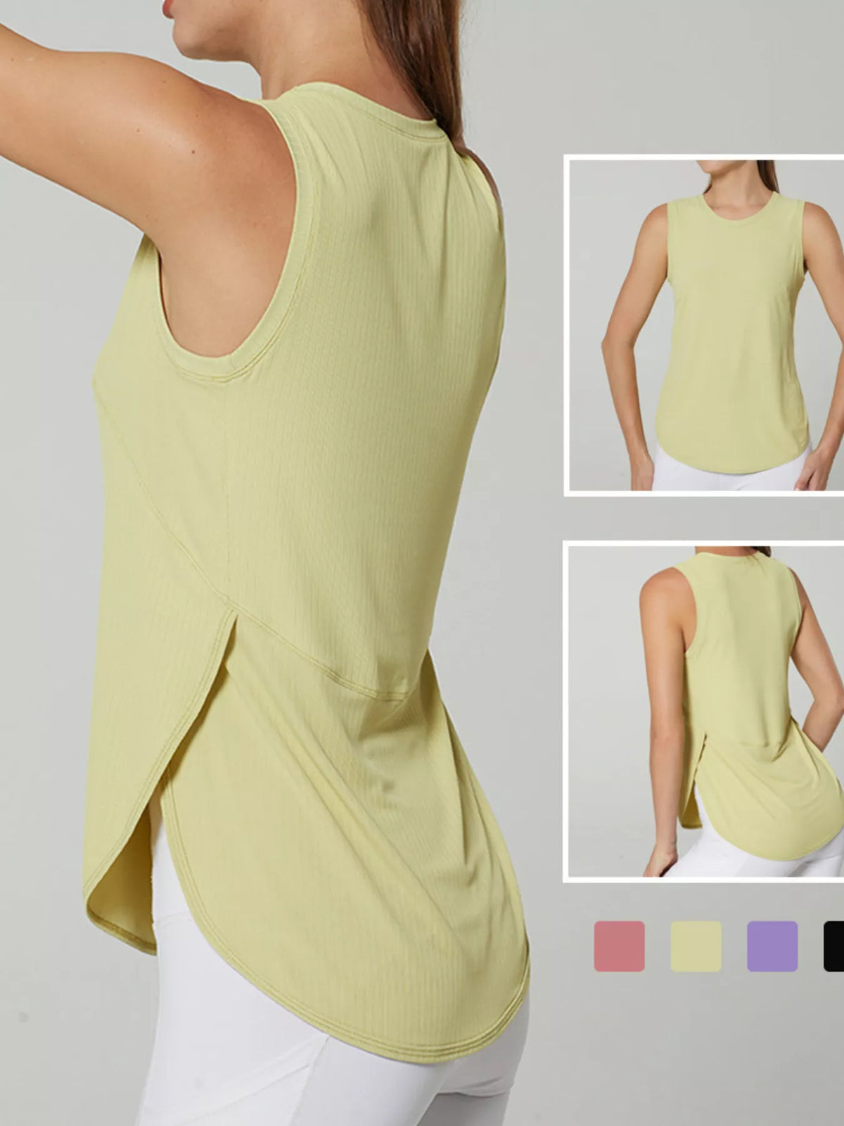 Side view showing the slit detail at the tank hem