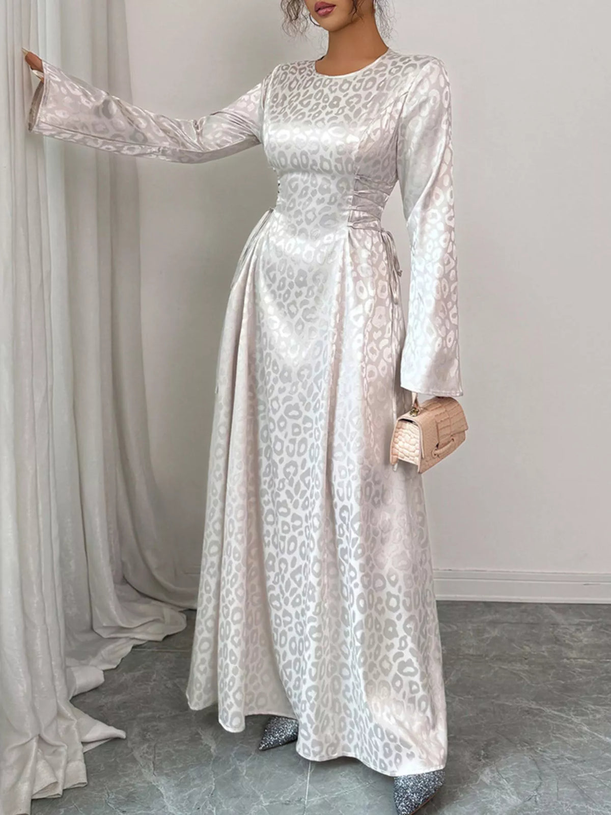 Leopard print maxi dress full length view